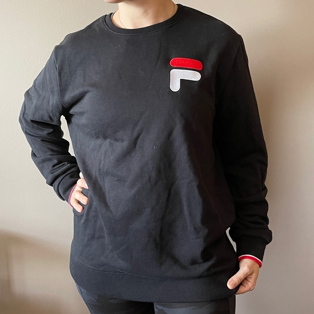 FILA Pullover Black Crew Neck Sweatshirt Large